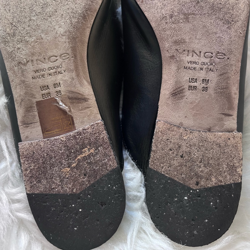 Vince Shoes V-Cut Black Leather Slip-On Mules Size: 6 - Picture 9 of 12